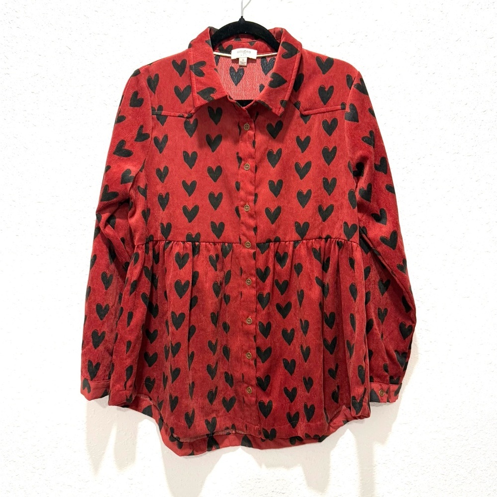 Umgee corduroy heart print Patterned‎ Top S